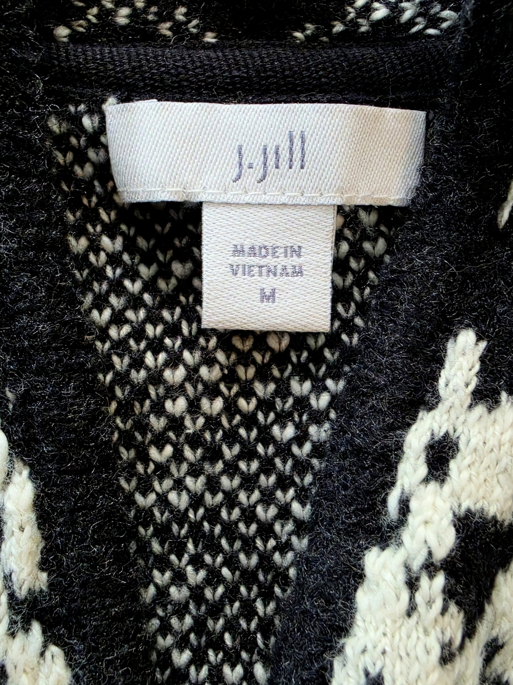 J.Jill Black Cream Paisley Jacquard Longline Open Front Cardigan Sweater M - Picture 6 of 14